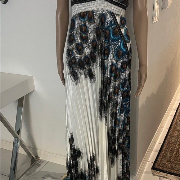 (STEP IN STYLE)Peacock Print Spaghetti Strap women’s Dress with Stretch Waist - Picture 4 of 17